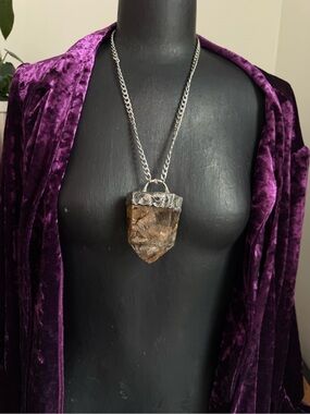 Garden Quartz Lodolite statement crystal necklace pendant witchy chunky jewelry